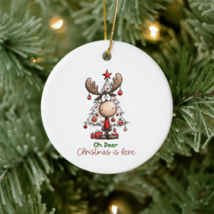 Oh Deer Christmas Is Here Cute Reindeer Christmas Ceramic Tree Decoration