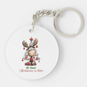 Oh Deer Christmas Is Here Cute Reindeer Christmas Key Ring