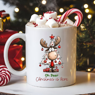 Oh Deer Christmas Is Here Funny Reindeer Coffee Mug