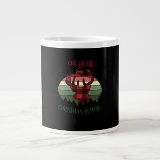 Oh Deer Christmas Is Here Joyful Aesthetic  Large Coffee Mug