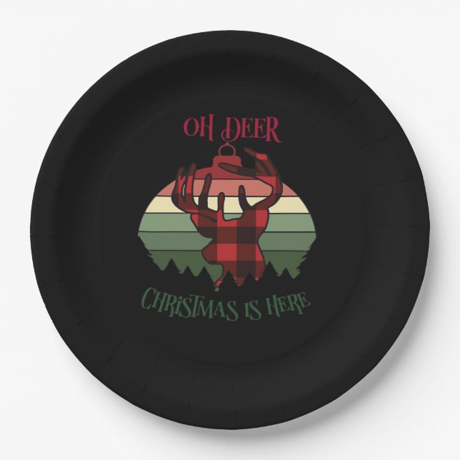Oh Deer Christmas Is Here Joyful Aesthetic  Paper Plate (Front)