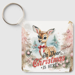 Oh Deer Christmas is here Square Keychain