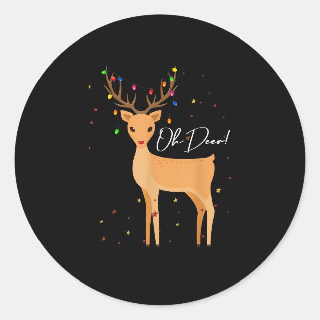 Oh Deer Christmas Light Pajama Cute Reindeer Holid Classic Round Sticker (Front)