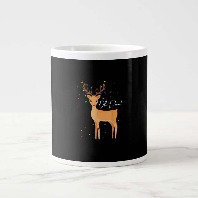 Oh Deer Christmas Light Pajama Cute Reindeer Holid Large Coffee Mug (Front)
