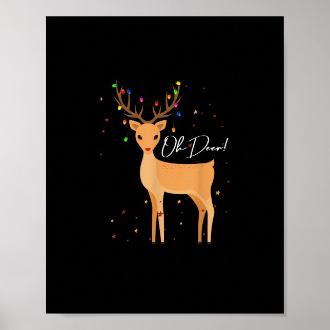 Oh Deer Christmas Light Pajama Cute Reindeer Holid Poster (Front)