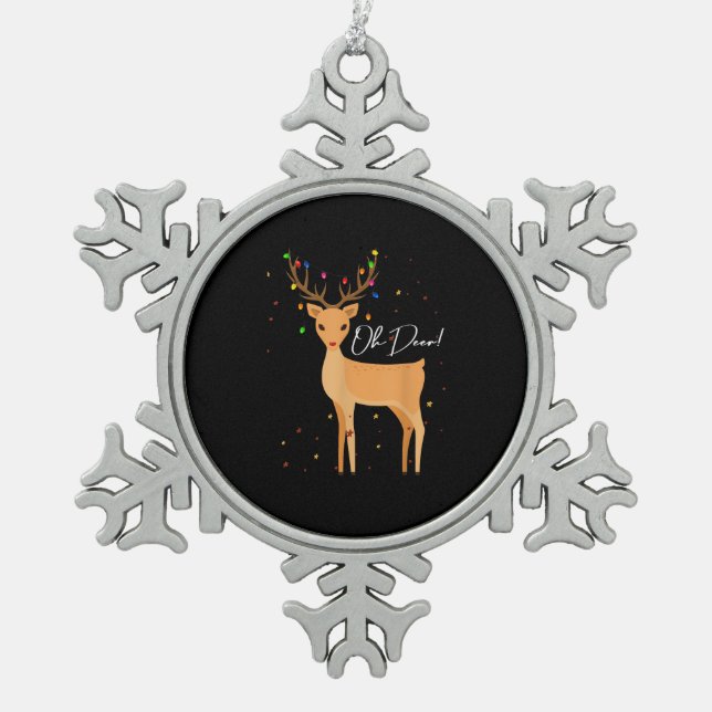 Oh Deer Christmas Light Pajama Cute Reindeer Holid Snowflake Pewter Christmas Ornament (Front)