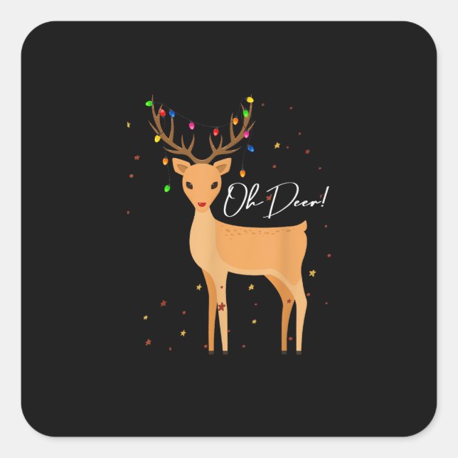 Oh Deer Christmas Light Pajama Cute Reindeer Holid Square Sticker (Front)