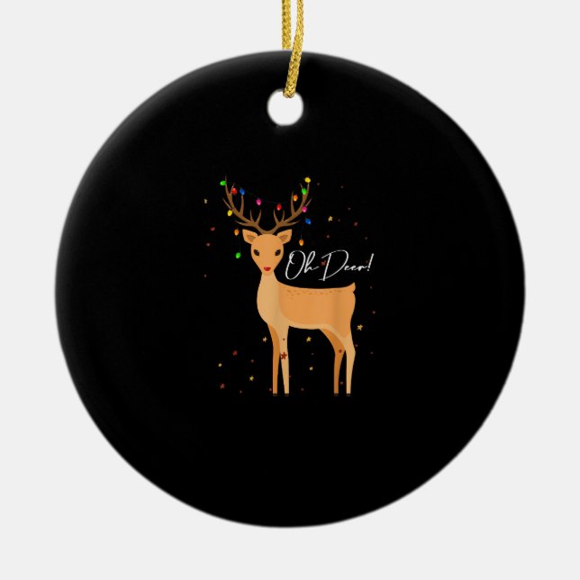Oh Deer Christmas Light Pajama Cute ReindeOrnament Ceramic Tree Decoration (Front)