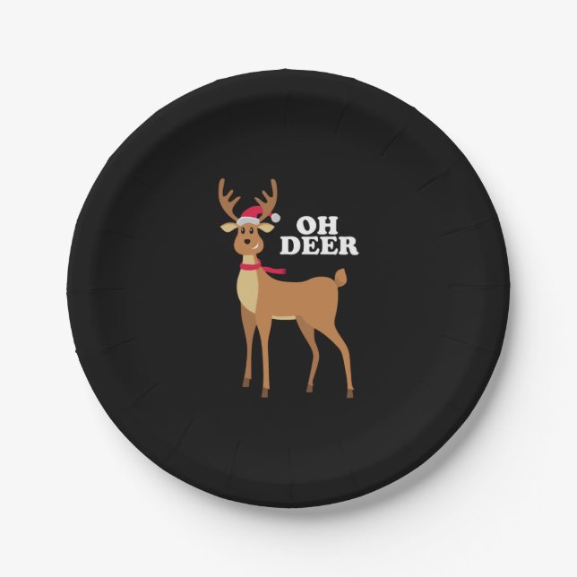 Oh Deer - christmas reindeer Paper Plate (Front)