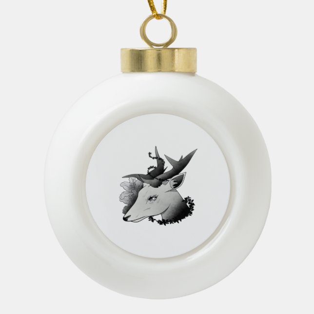 Oh Deer Classic Style  Ceramic Ball Christmas Ornament (Front)
