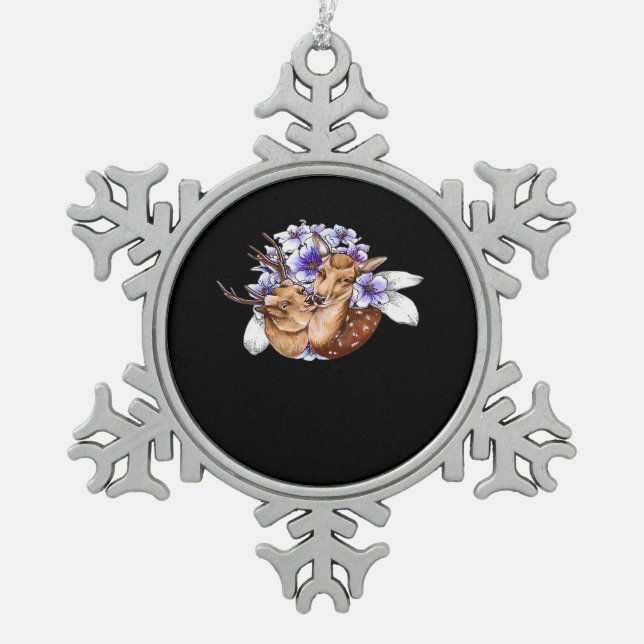 Oh Deer Clean Minimal Style  Snowflake Pewter Christmas Ornament (Front)