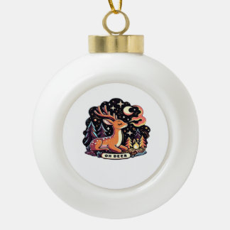Oh Deer Contemporary Graphic Vibe Ceramic Ball Christmas Ornament