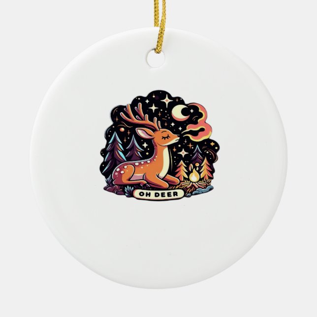 Oh Deer Contemporary Graphic Vibe Ceramic Tree Decoration (Front)