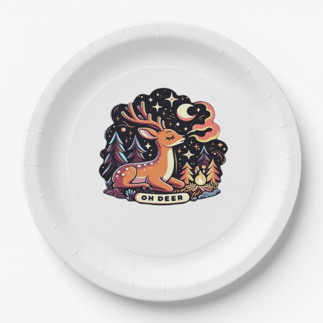Oh Deer Contemporary Graphic Vibe  Paper Plate (Front)
