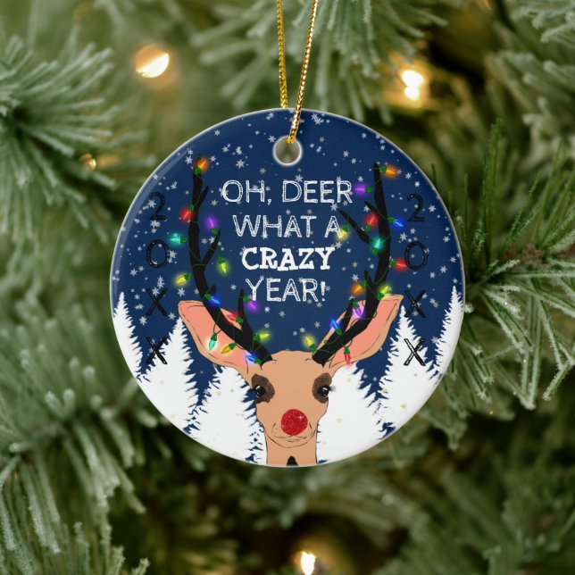 Oh Deer Crazy Year Reindeer Lights Christmas Ceramic Tree Decoration (Tree)