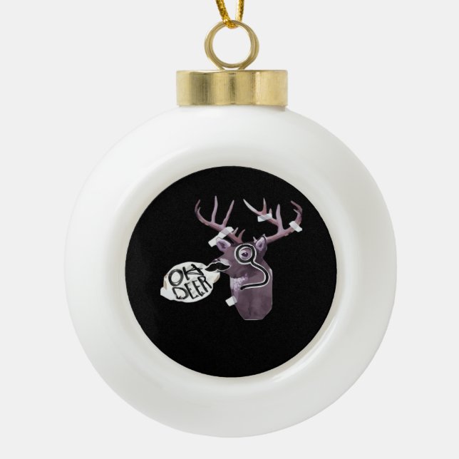 Oh Deer Creative Signature Design  Ceramic Ball Christmas Ornament (Front)