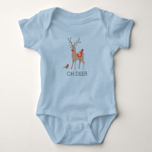 OH DEER - Cute Christmas Deer & Birds Holiday Baby Bodysuit