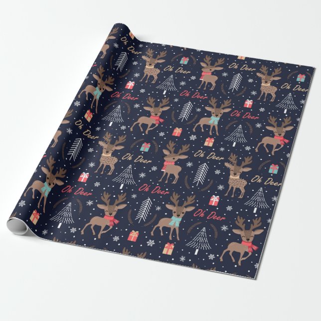 Oh Deer Cute  Christmas Wrapping Paper (Unrolled)