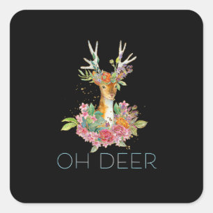 Oh Deer Cute Colorful Deer Minimal Design  Square Sticker