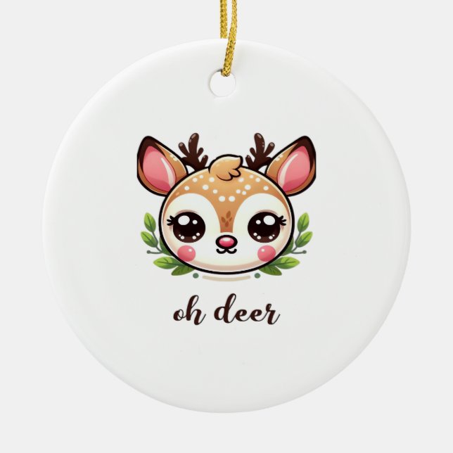Oh Deer Cute Deer Minimal Design Ceramic Tree Decoration (Front)
