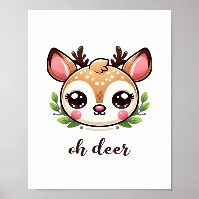 Oh Deer Cute Deer Minimal Design  Poster (Front)