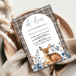 Oh deer cute forest rustic florals baby shower invitation