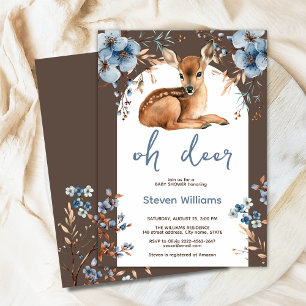 Oh deer cute forest rustic florals baby shower invitation