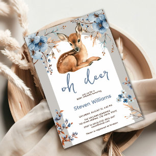 Oh deer cute forest rustic florals baby shower invitation