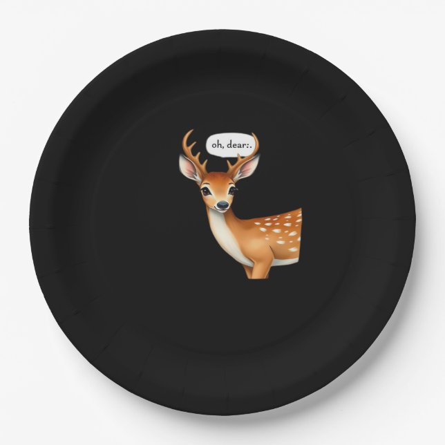 Oh Deer Cute Punny Deer Saying Whimsical Quote Paper Plate (Front)