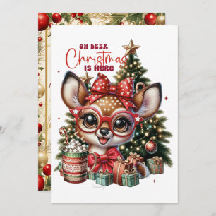 Oh Deer Cute Reindeer Holiday Christmas Card