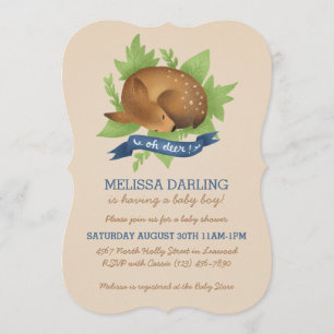 "Oh deer!" Cute Woodland Themed Boy Baby Shower Invitation