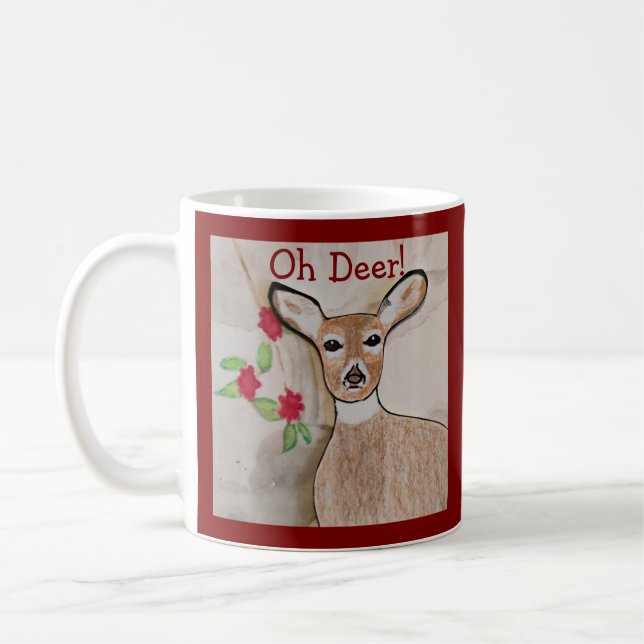 Oh Deer! Deep Red Coffee Mug (Left)