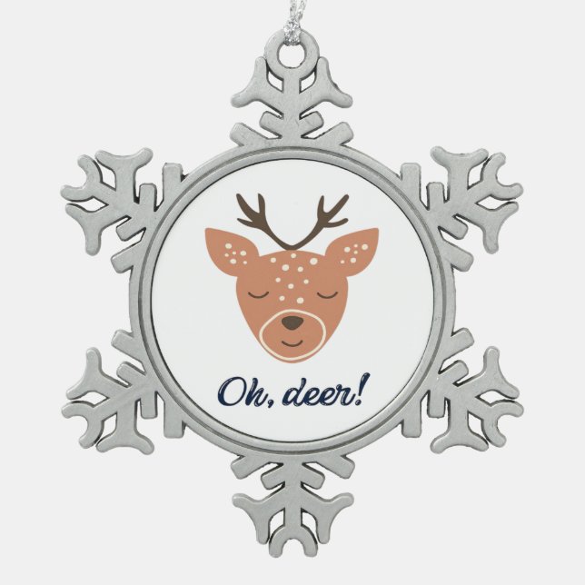 Oh Deer Deer Love Save The Deer Creative Design  Snowflake Pewter Christmas Ornament (Front)
