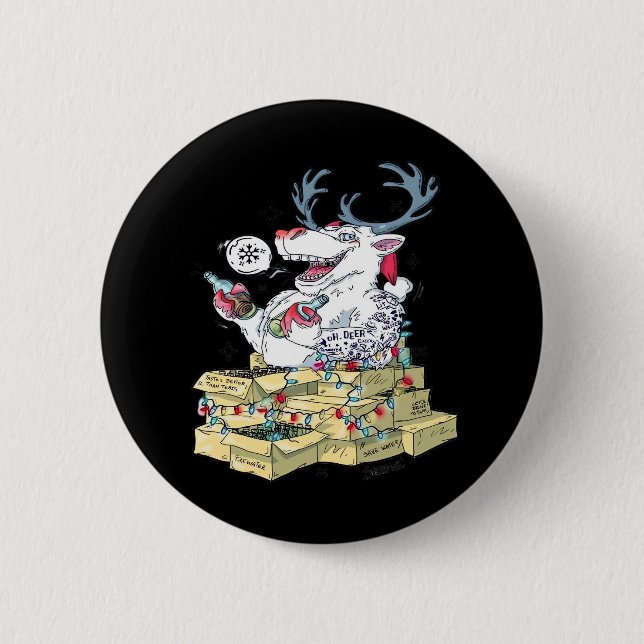 Oh Deer Drunk Reindeer Celebrating Christmas Festi 6 Cm Round Badge (Front)