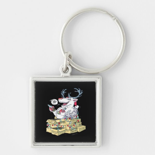Oh Deer Drunk Reindeer Celebrating Christmas Festi Key Ring (Front)