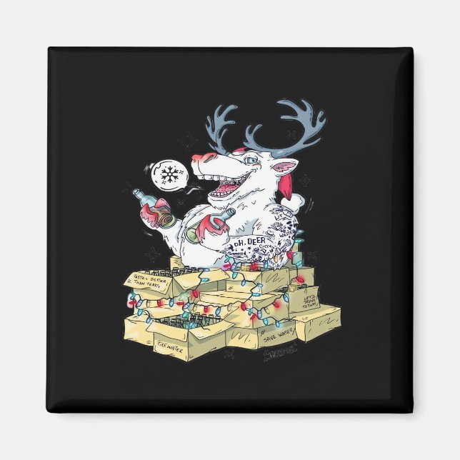 Oh Deer Drunk Reindeer Celebrating Christmas Festi Magnet (Front)