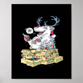 Oh Deer Drunk Reindeer Celebrating Christmas Festi Poster