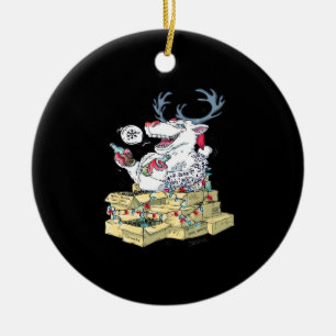 Oh Deer Drunk Reindeer Celebrating ChristmOrnament Ceramic Tree Decoration