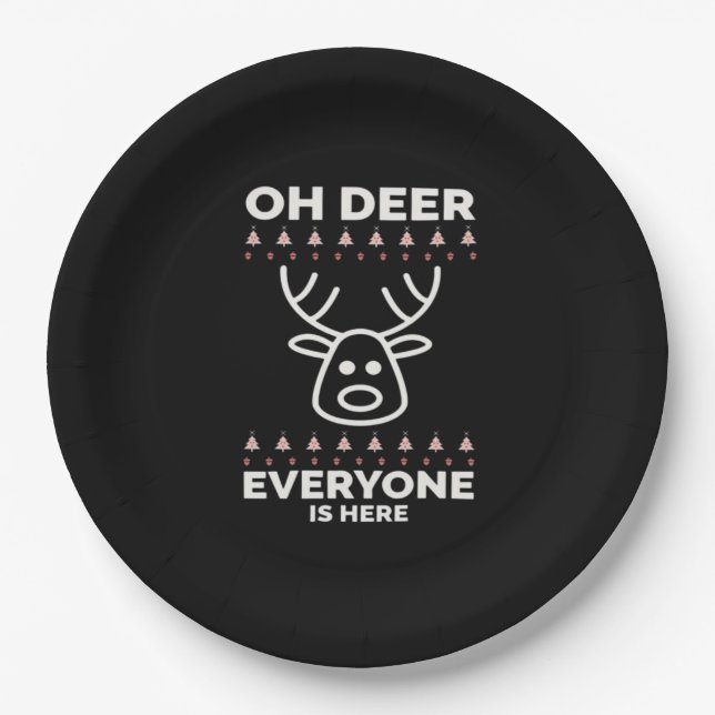 Oh Deer Everyone Is Here Modern Style  Paper Plate (Front)