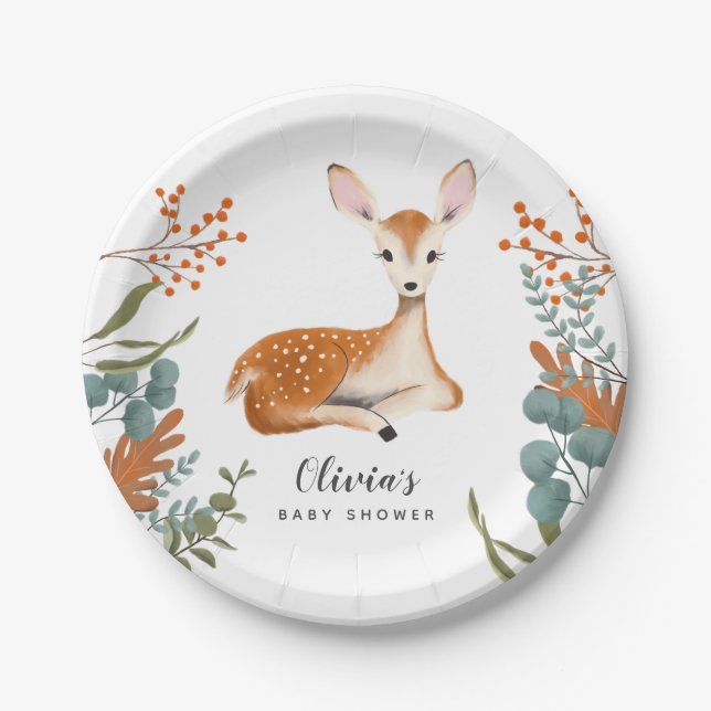 Oh Deer Fall Foliage Baby Shower  Paper Plate (Front)