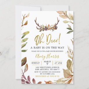 Oh Deer Fall Leaves Boy Baby Shower Invitation