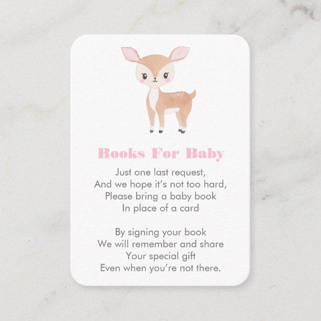 Oh Deer Fawn Bring A Book For Girl Baby Shower Enclosure Card (Front)