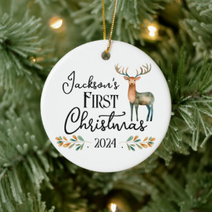 Oh Deer First Christmas Photo Ceramic Tree Decoration