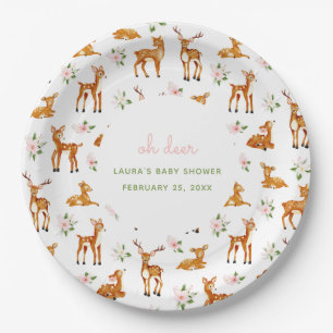 Oh Deer Floral Baby Shower Paper Plate