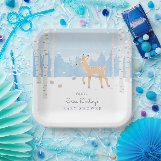 Oh Deer Forest | Woodland Theme Winter Baby Shower Paper Plate (Party)