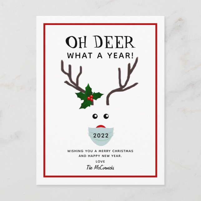 Oh Deer Funny Reindeer Christmas 2022 Holiday Postcard (Front)