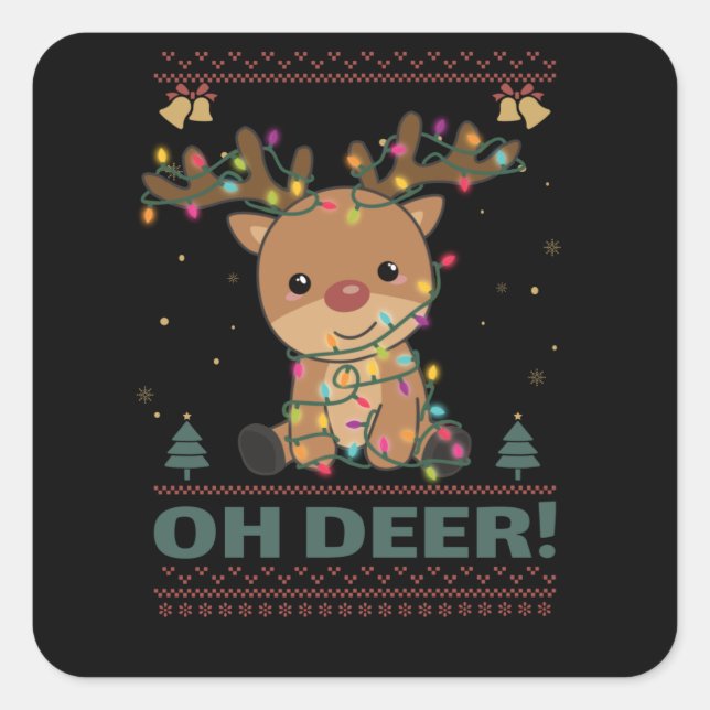 Oh Deer Funny Reindeer Deer Pun christmas Square Sticker (Front)
