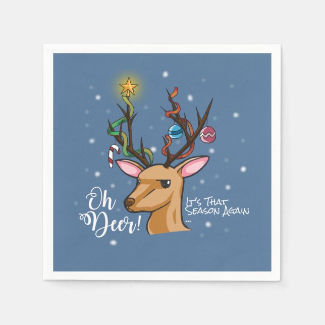 Oh Deer | Funny Woodland Christmas Character Napkin (Front)