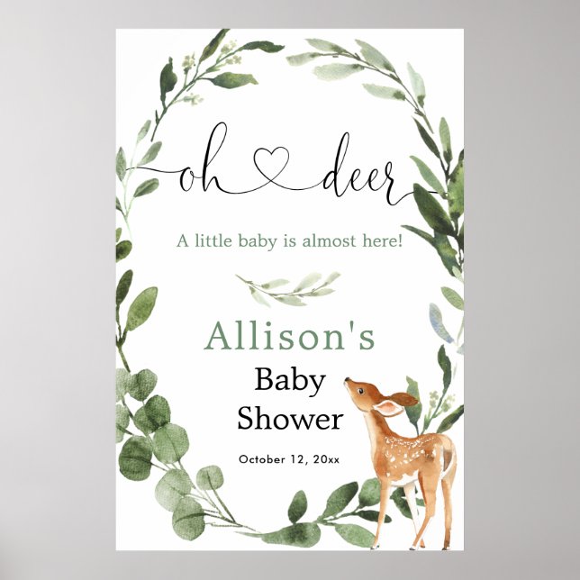Oh deer gender neutral baby shower welcome poster (Front)