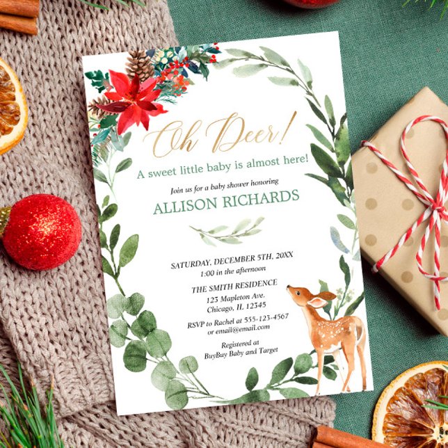 Oh deer gender neutral Christmas baby shower Invitation (Creator Uploaded)
